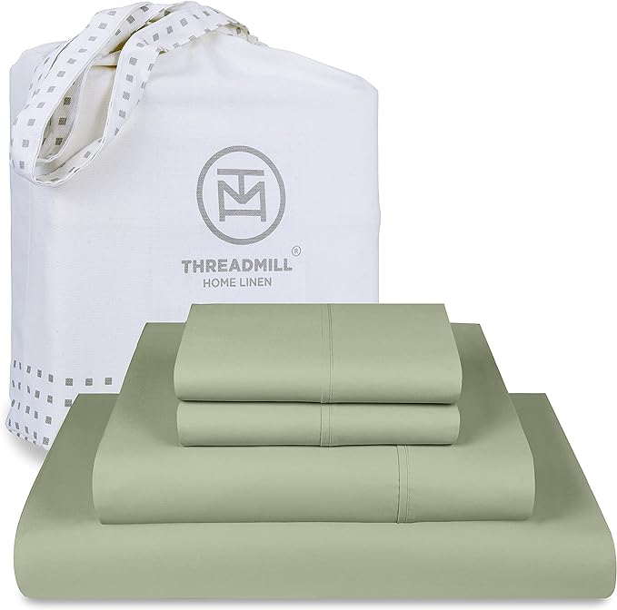 Threadmill Luxury 800 Thread Count Queen 100% Cotton Sheets - Sage Green Sateen Weave Bed-Sheets, Better Than Egyptian Cotton,4 Pc Solid Soft Bed Set, Fits 16" Deep Pocket