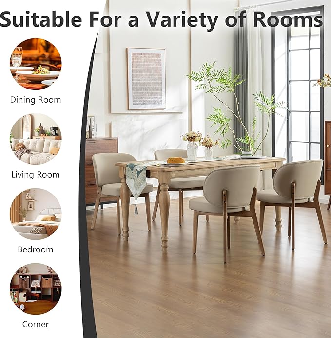 YOUNIKE Dining Chair with High Back Single Mid Century Modern Kitchen Chair Faux Leather Upholstered Armless Accent Chair 20" Wide Padded Seat with Wooden Legs for Dining Living Room Bedroom Khaki