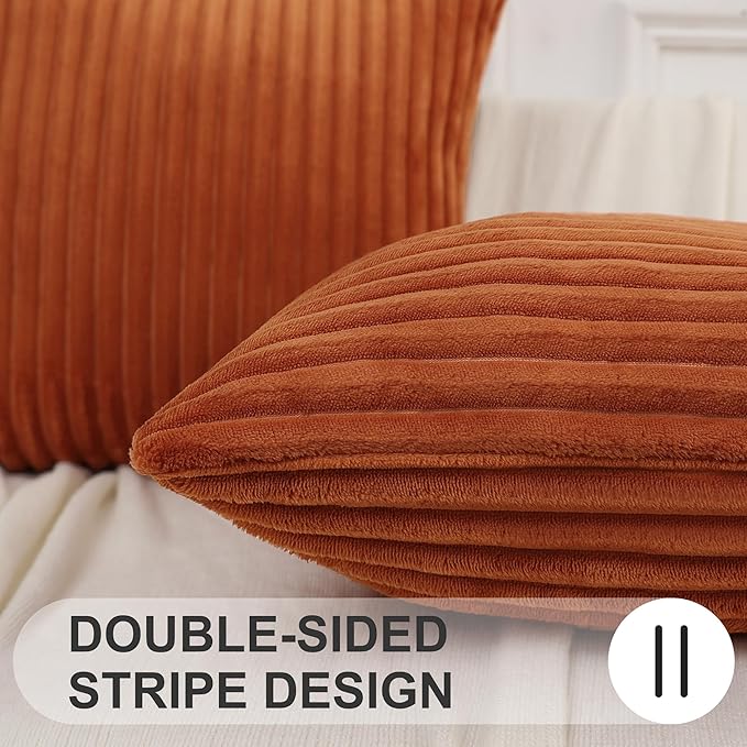 Simmore Decorative Fall Throw Pillow Covers 16x16 Set of 2, Soft Natural Plush Flannel Double-Sided Fluffy Couch Pillow Covers for Sofa Living Room, Rust