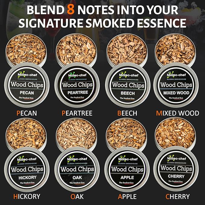 Gifts for Men Dad Husband, Cocktail Smoker Kit,Whiskey Smoker Kit with Torch (no Butane), 8 Flavors Wood Chips ,3 Ice Marble,Cocktail Cards