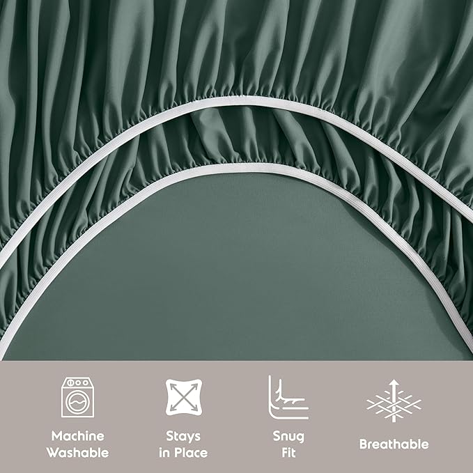 Nestl Extra Deep Split King Sheet Set - 7 Piece Breathable & Cooling Sheets - Hotel Luxury Bedding Set w/18-24 Inch Deep Pockets - Easy & Secure Fit - Super Soft, Wrinkle Free & Comfy - Forest Green
