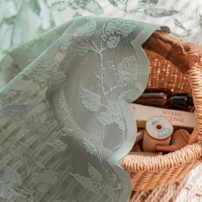 Sage Green Lace Sheer Curtains 84 inches Long – Vintage Leaf Pattern Lace for Living Room/Bedroom, Light Filtering Rod Pocket Window Drapes, Privacy & Chic, 52W x 84L Inch, 2-Panel Set