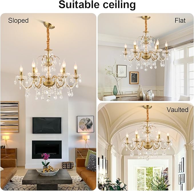 Vintage Chandelier, Crystal Chandeliers for Dining Room, Antique Chandelier, Crystal Candle Chandelier Lighting, Vintage 6 Lights Pendant Ceiling Fixture Lamp Perfect for Hallway D68 x H55