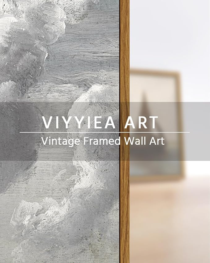 VIYYIEA Vintage Framed Cloud Wall Art Decor, Living Room Bedroom Cloudy Pictures Collage Wall Decor, Framed Canvas Prints Artwork, Retro Abstract Paintings,16x24 Inch
