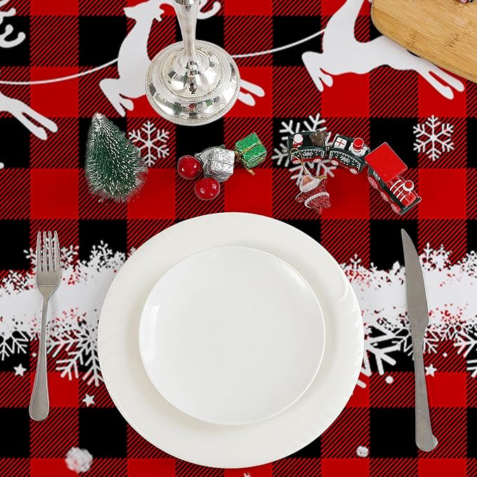 Christmas Tablecloth 60x104 Inches Rectangle - Xmas Decorations for Home - Red Christmas Table Cloth - Buffalo Plaid Decor for Home, Party, Kitchen