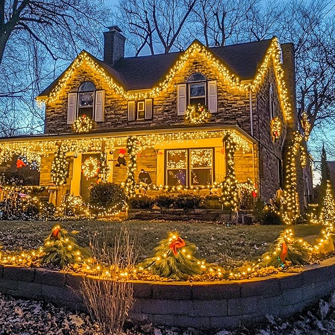 JMEXSUSS 168FT 600 LED Christmas Lights Outdoor Waterproof 8 Modes Warm White Christmas Tree Lights Plug in String Fairy Lights for Outside Indoor for Bedroom Wedding Party Holiday Xmas Decorations