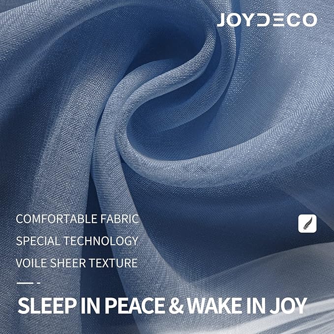 Joydeco Blue Sheer Curtains 63 Inch Length 2 Panels Set, Rod Pocket Long Sheer Curtains for Window Bedroom Living Room, Lightweight Semi Drape Panels for Yard Patio (54x63 inch, Navy Blue)