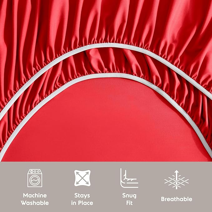 Nestl Extra Deep King Sheet Set - 6 Piece Breathable & Cooling Sheets - Hotel Luxury Bedding Set w/18-24 Inch Deep Pockets - Easy & Secure Fit - Super Soft, Wrinkle Free & Comfy - Red
