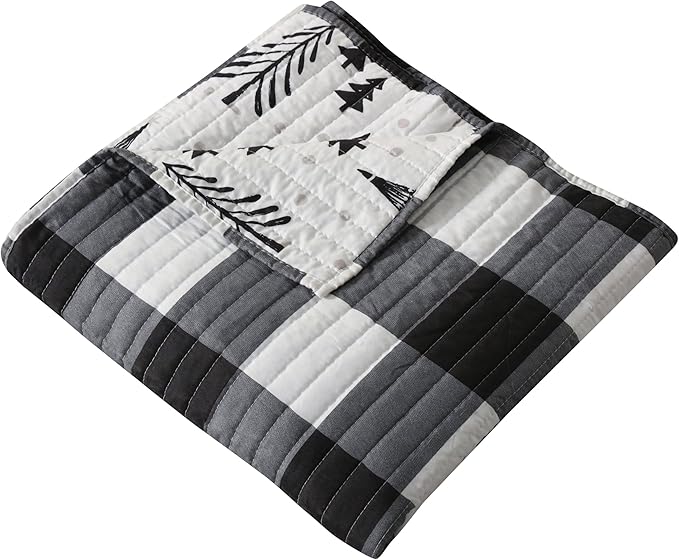 Levtex Home Merry & Bright Collecion - Northern Star - Quilted Throw - 50x60in. - Christmas Tree - Black and White - Reversible Pattern
