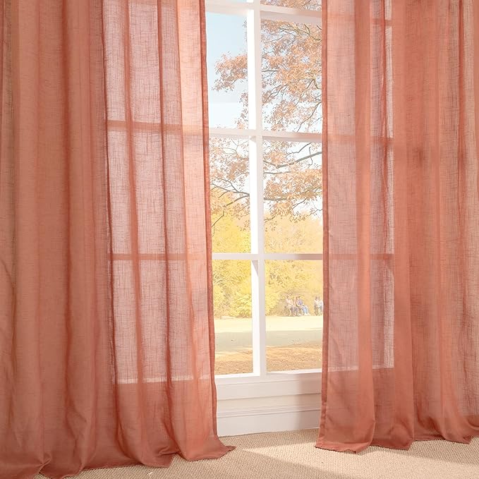 BGment Terracotta Linen Curtains 63 Inches Long for Living Room Windows, Semi Sheer Drapes Rustic Textured for Farmhouse Bedroom Decor with Rod Pocket Lightweight, 2 Panels Set, Each 42 Inch Wide