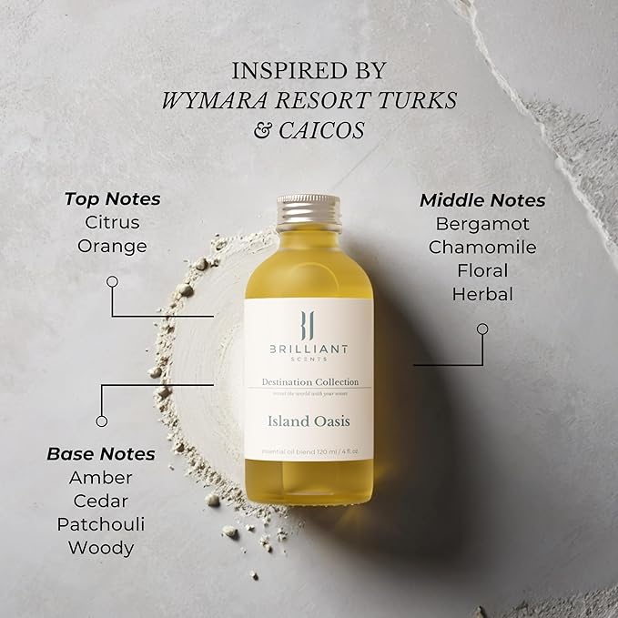 Brilliant Scents Diffuser Oil Refill, Inspired by Wymara Resort Turks & Caicos, Hotel Series Aroma Scents, Essential Oils Set for Home, Fragrance Oil for Candle Making, Home, 50 ML, Island Oasis