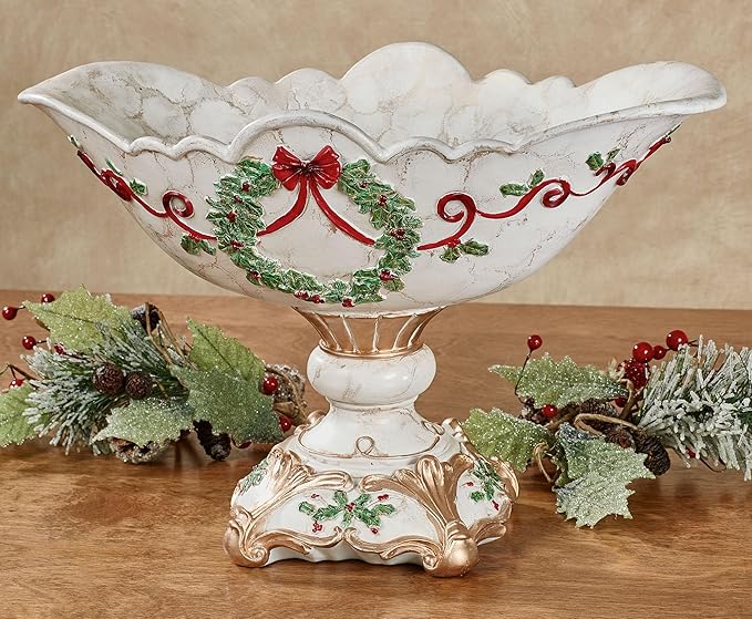 Touch of Class Holly Delight Christmas Decorative Centerpiece Bowl Red