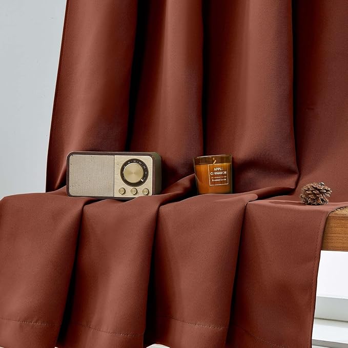 Aiyufeng Terracotta Blackout Curtains for Bedroom 63 Inch Length 2 Panels, Solid Thermal Insulated Energy Saving Rod Pocket Window Treatment Curtains Blackout Drapes, W40 x L63 Inch, Terracotta