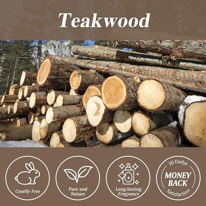 Teakwood Fragrance Oil 3.38FL.OZ - Aromatherapy Essential Oils for Diffusers for Home, Teakwood Scented Oils for Massage, Soap Candle Making Scents - 100ML