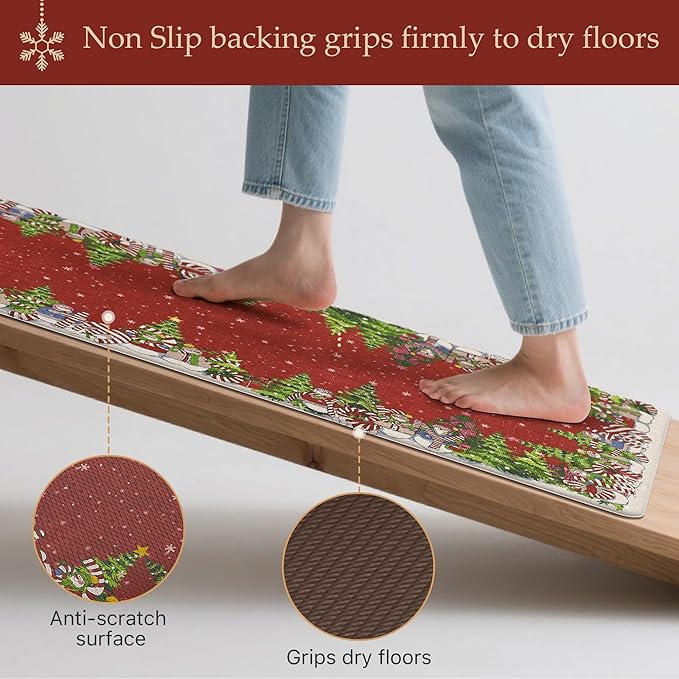 GENIMO Christmas Decorations - Kitchen Mats for Floor, Christmas Kitchen Rugs, Cushioned Anti Fatigue Mat for Home Decor, Waterproof Non Slip Standing Mat for Laundry, 23.6"x71", Red