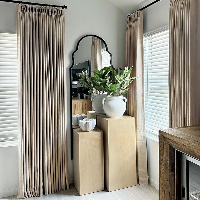 100% Blackout Shield Linen Look Textured Pinch Pleated Curtains Blackout Drapes 120 Inch Long 2 Panels Set, Faux Linen Blackout Curtains for Bedroom & Living Room, 40" W x 120" L, Dark Faux Linen