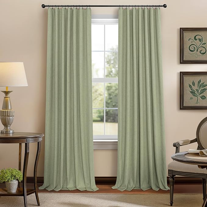 102 Inch Curtains Blackout Sage Green Christmas Decoration Black Out Linen Drapes for Bedroom Aesthetic Moody Retro Vintage Light Sage Spring Curtains for Living Room 8.5ft Length 52x102 Long 2 Panels