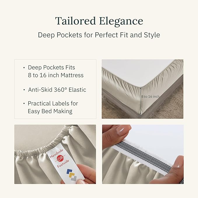 California Design Den Certified Luxury Queen Bed Sheets Set, 100% Egyptian Cotton Deep Pocket Bed Sheets Set, Sateen Cooling Sheets for Hot Sleepers, Beige Sheets Queen