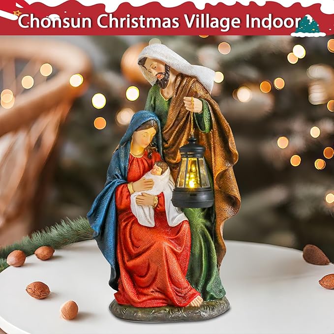 Christmas Village 12.2 Inch Nativity Sets Figurine Nativity Scene Interior Display Figurines Decorations Room Tabletop Indoor Decor