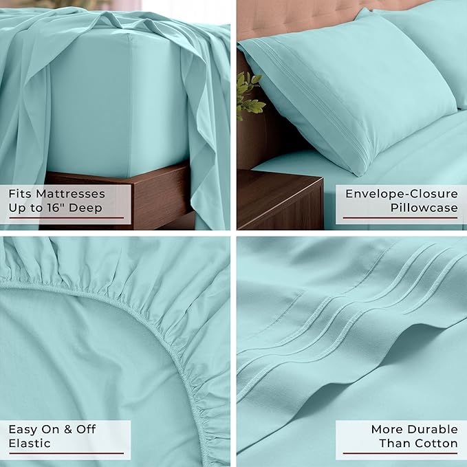 Mellanni California King Sheets Set - 4 PC Iconic Collection Bedding - Hotel Luxury, Extra Soft, Cooling Bed Sheets - Wrinkle, Fade, Stain Resistant (Cal King, Aqua)