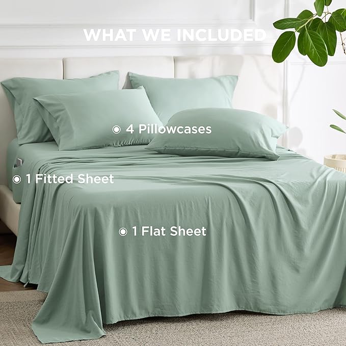 Bedsure Deep Pocket King Sheet Set - 6 Piece, Prewashed Ultra-Soft King Size Sheets Set, Fits Mattresses Up to 18 Inches Thick, Breathable & Secure Fit, Hotel Luxury Bedding, Sage Green