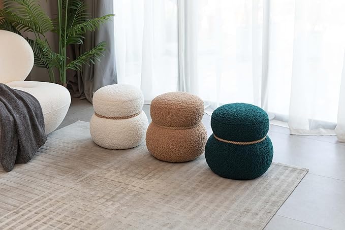 Snowman Footstool Ottoman Vanity Stool Small Upholstered Teddy Boucle Ottoman Shoe Stool Cute Stool Sofa Footrest Stool for Living Room Bedroom Entrance (Blackish Green)