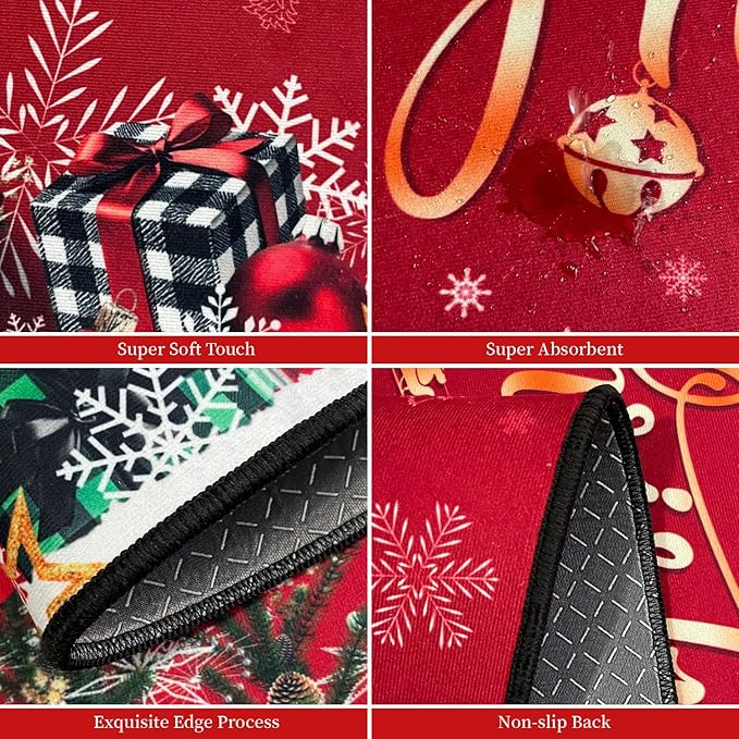ACZHHZC Merry Christmas Kitchen Rugs and Mats Set of 2, Winter Snowflake Xmas Tree Holiday Home Kitchen Decor Floor Mats, Washable Non-Slip Sink Carpet (Christma 3, 17"x47"+17"x30")