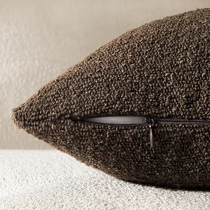 Woaboy Pack of 2 20x20 Inch Decorative Boucle Throw Pillow Covers Textured Square Pillowcaes Accent Solid Cozy Soft Cushion Covers Home Decor for Sofa Couch Living Room Home Decor,Chocolate