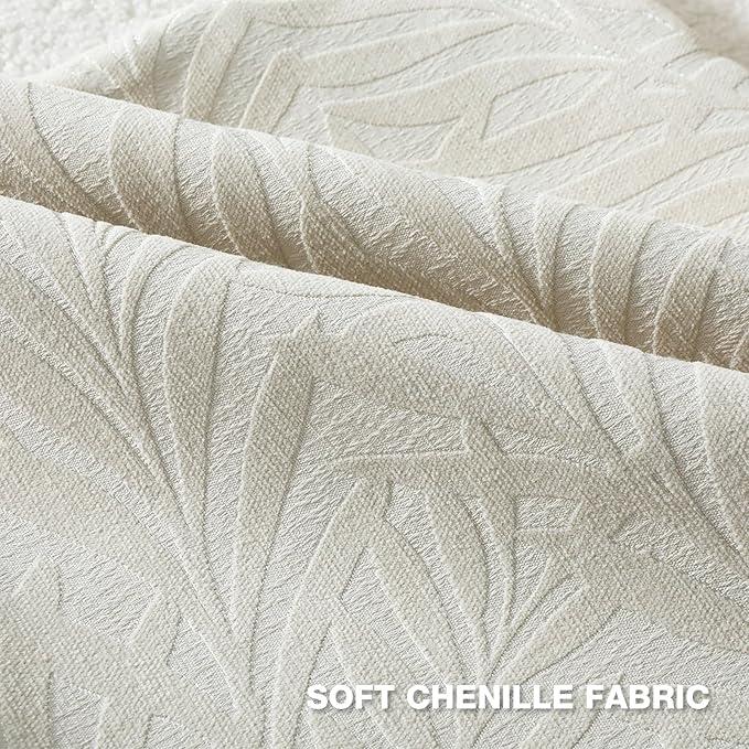 FUTEI Cream Decorative Throw Pillow Covers 12x20 Inch Set of 2,Soft Chenille Phoenix Tail Leaf Textured Pillow Case,Modern Home Decor for Couch Bed Living Room