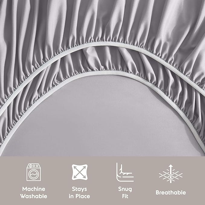 Nestl Extra Deep Full Sheet Set - 6 Piece Breathable & Cooling Sheets - Hotel Luxury Bedding Set w/18-24 Inch Deep Pockets - Easy & Secure Fit - Super Soft, Wrinkle Free & Comfy - Gray Lavender