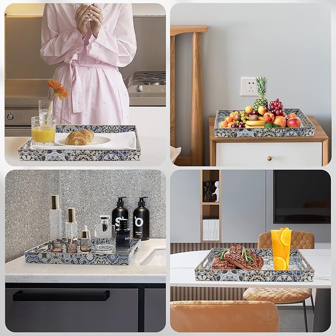 Boho Coffee Table Trays Serving Tray with Handles Large Tray for Ottoman Modern Decorative Tray for Living Room