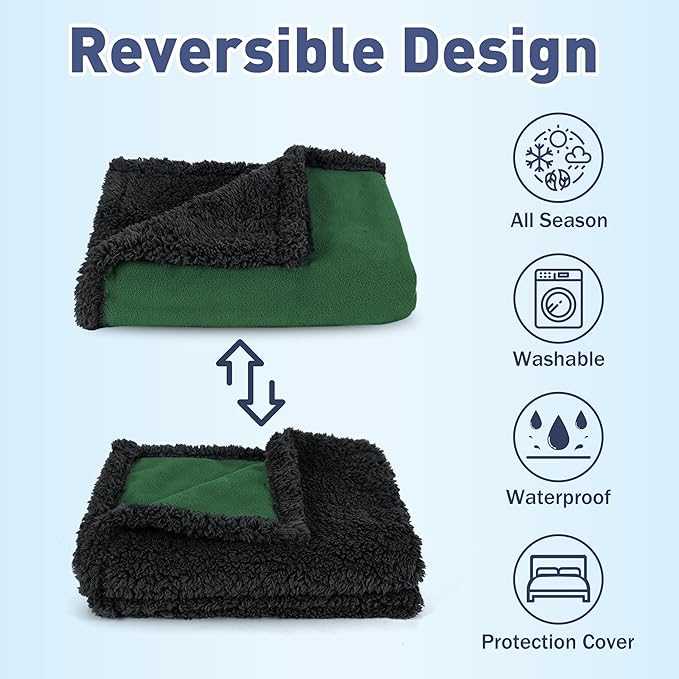 Catalonia Waterproof Bed Blanket, Washable Leakproof Bed Cover, Reversible Protector Blanket for Couch Sofa, Stain Proof Blanket Pad for Adults, 80X60 inches, Green