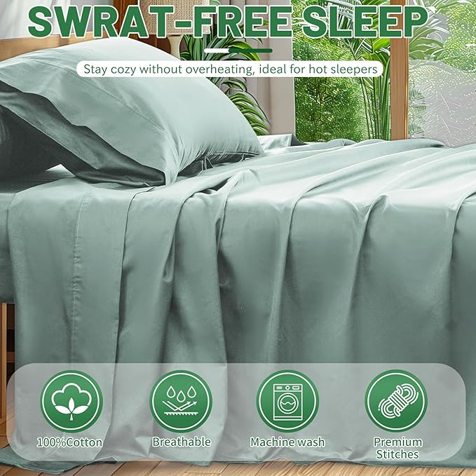 Extra Deep Pocket California King Sheets 18-24 Inch 100% Egyptian Cotton 1000 Thread Count Sateen Weave Soft Breathable 4 Pieces(Ca King,Sage Green)