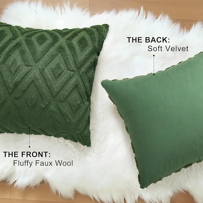 decorUhome Christmas Couch Throw Pillow Covers 18x18 Set of 2, Decorative Soft Plush Faux Wool Neutral Accent Pillow Covers for Bed Sofa Living Room, Forest Elf