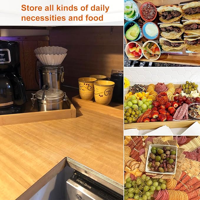 3 Pack Large Bamboo Serving Tray with Handles - 16 x 11.6 Inch Wooden Dinner Tray, Home Kitchen Decorative Tray, Breakfast Trays for Eating on Couch, Lap Trays, Coffee, Kitchen, Picnic