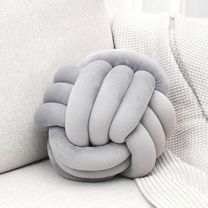 Petrella Knot Pillows Ball Round Throw Pillows Home Decor Cushion Decorative Aesthetic Throw Pillows,Light Gray 11inch