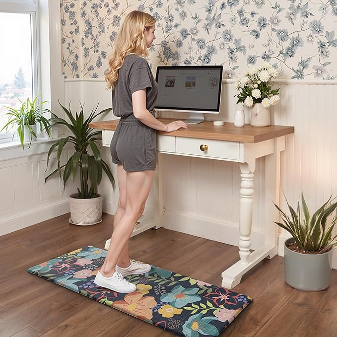 GENIMO Kitchen Mats for Floor 2PCS, Cushioned Kitchen Rugs Non Slip Washable, Farmhouse Anti Fatigue Mat Waterproof, Comfort Standing Mat Rug for Office, Home, Laundry, 17.3"x47"+17.3"x30", LightBlack