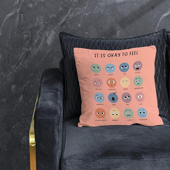 Nogrit Calming Corner, Mental Health Pillowcase Pink-Orange Pillow Cover, Counseling Office Must Haves Decor for Home Mental Health Counselor Gifts, Calming Corner Pillow Covers 18x18