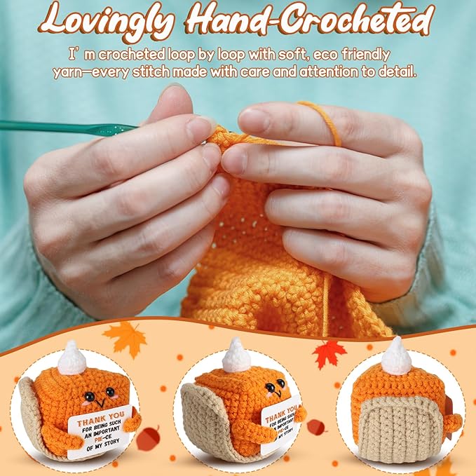 Thank You Gifts for Women, Mini Crochet Pumpkin Pie Plush Birthday Gifts for Female Men Friends,Halloween Thanksgiving Christmas Stocking Stuffer Emotional Small Cute Decorations