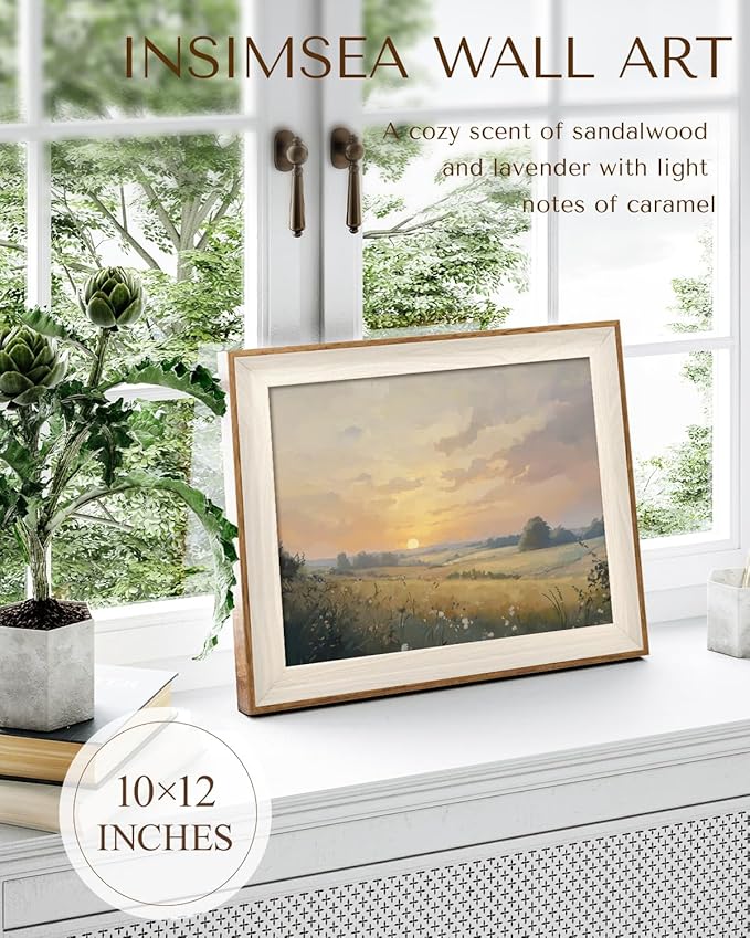 InSimSea Framed Wall Art Landscape Fall Print Shelf Decor Classic Vintage Meadow Wildflower Autumn Wall Picture Canvas Farmhouse Artwork for Bathroom Bedroom Decor Aesthetic 12L x 10W