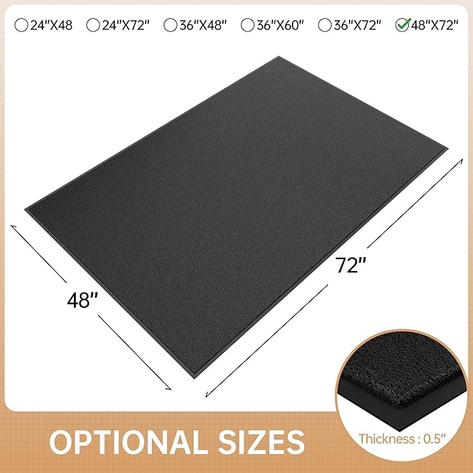 Large Front Door Mat, 48" x 72" Heavy Duty Outdoor Indoor Mats to Trap Dirt and Moisture, Non-Slip Waterproof Doormat Inside Entrance, Washable Welcome Mats for Home Entryway(Black)