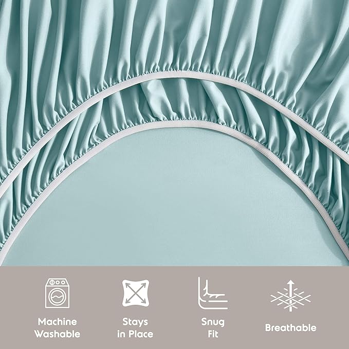 Nestl Extra Deep Twin Sheet Set - 4 Piece Breathable & Cooling Sheets - Hotel Luxury Bedding Set w/18-24 Inch Deep Pockets - Easy & Secure Fit - Super Soft, Wrinkle Free & Comfy - Light Blue