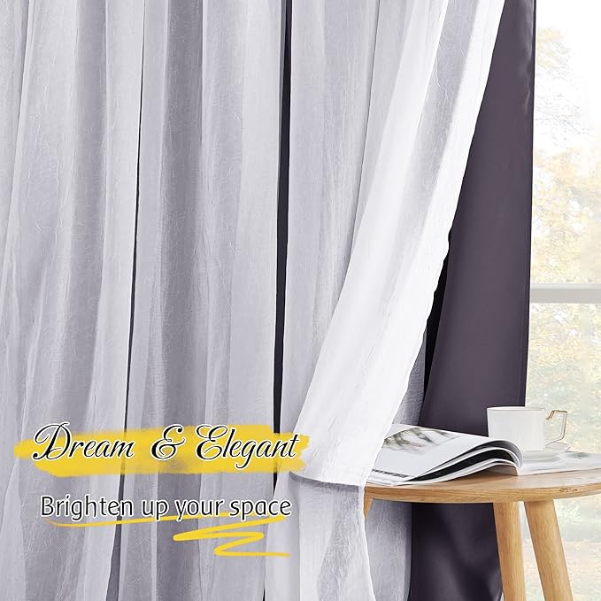 NICETOWN Blackout Curtains for Living Room Window Covering Double Layer Drapes with Sheer Overlay Thermal Insulated Farmhouse Rustic Design for Bedroom, W52 x L84 Inches, Greyish Purple, 2 Panels