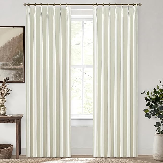 102 Inch Long Curtains, Floor to Ceiling Tall Curtains for Living Room Full Blackout Soundproof Heat Blocking Linen Window Pinch Pleated Drapes 2 Panels Ivory Cream White Room Divider