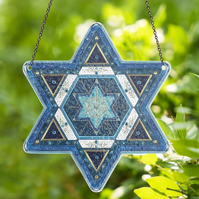 Star of David Suncatchers for Windows - Jewish Ornaments, Personalized Hanukkah Ornaments for Tree, Christmas Stained Glass Suncatcher, Hanukkah Gifts for Women Men