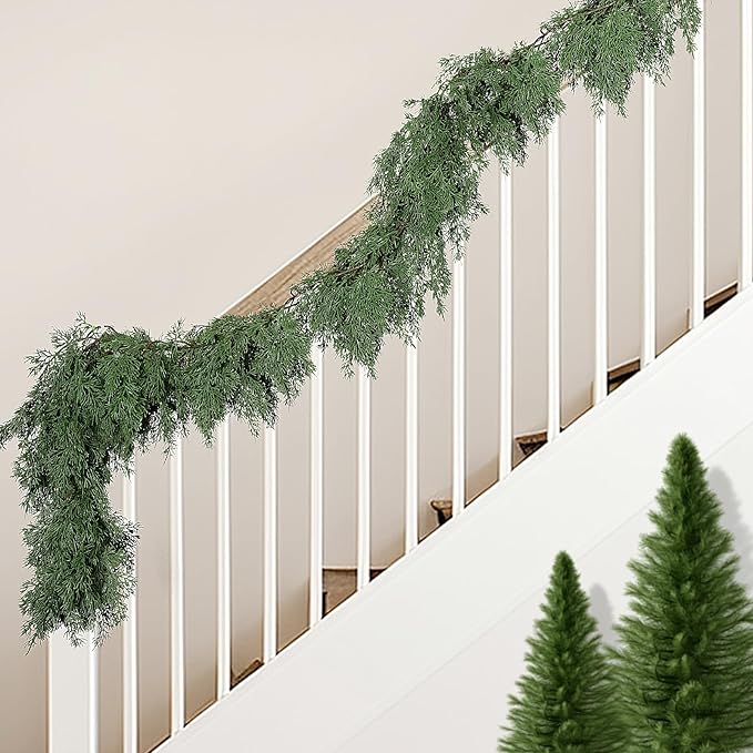 6 Ft Christmas Norfolk Pine Garland, Dense Pines Realistic Touch Garland Ornaments, Greenery Artificial Pine Cypress Garlands for Christmas Holiday Mantle Fireplace Table Home Decor
