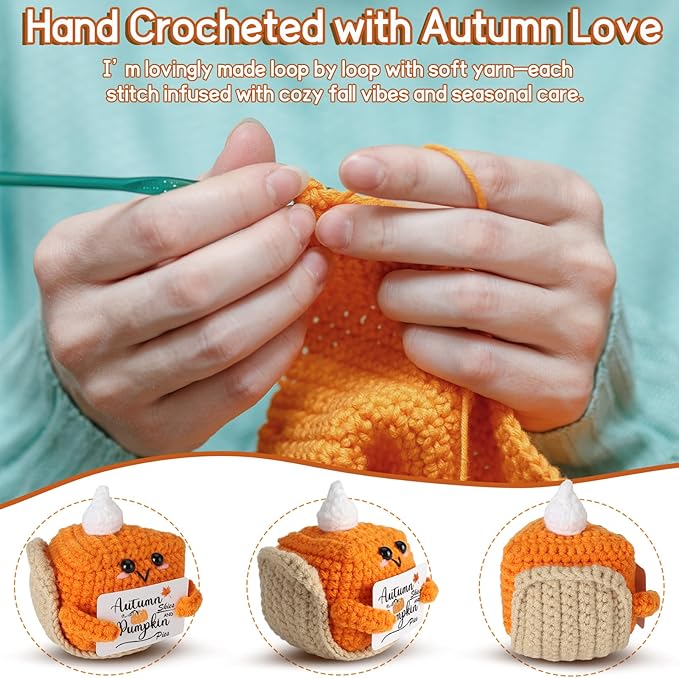 Thanksgiving Fall Decor Mini Pumpkin Pie Crochet Doll, Small Autumn Season Holiday Pumpkin Items Plush Gift, Cute Halloween Home Office Indoor Table Decoration, Christmas Stocking Stuffer Ornament