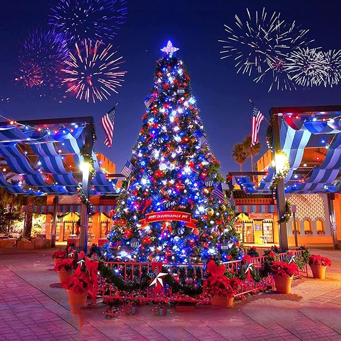 12 Pack 4th of July Lights 7 Feet 20 Led Waterproof Red White and Blue Lights Silver Wire Firefly Starry Moon Lights for Bedroom Independence Day Fouth of July Decor (Red & White & Blue)