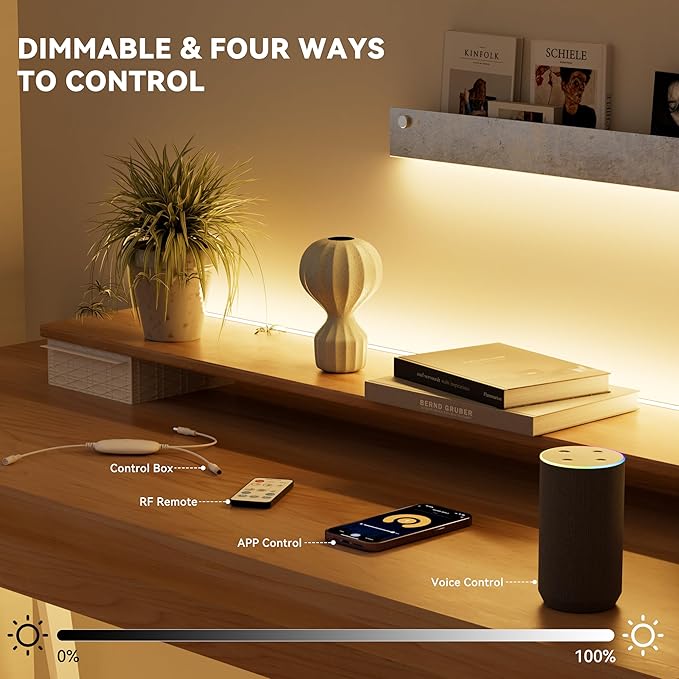 PAUTIX COB LED Strip Lights 65.6ft/20m Warm White 2700K LED Light Strip,Compatible with Alexa/Google Assistant,Dimmable LED Strips for Bedroom,Cabinet,Living Room,CRI93+ Super Bright High Lumen