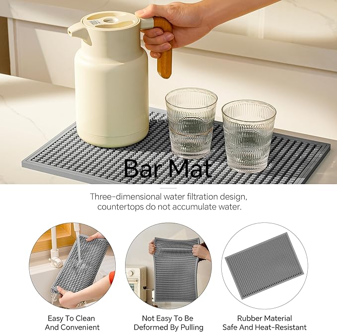 2 Pack Bar Mat, Home Bar Tool Drying Mats, Bar Accessories for The Home Bar Set 18''x12''(Gray) for Bars, Outdoor Camping, Bar for Home